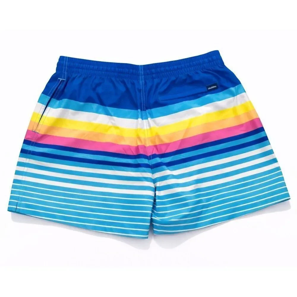 Chubbies Classic Swim Trunks Men’s Large Newports Stripe Blue Pink Yellow Board